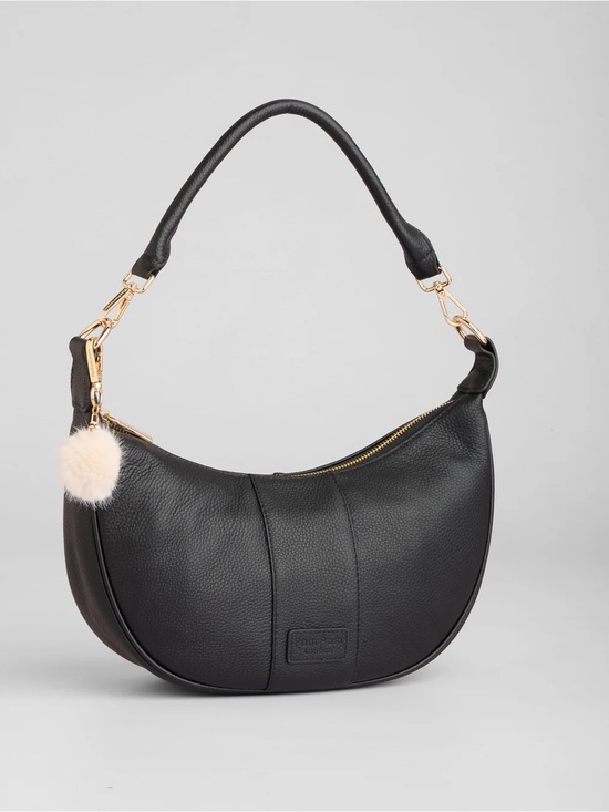 Pom Pom London Handbags - Pom Pom London Black Pebbled Leather “Sutton” Shoulder Bag